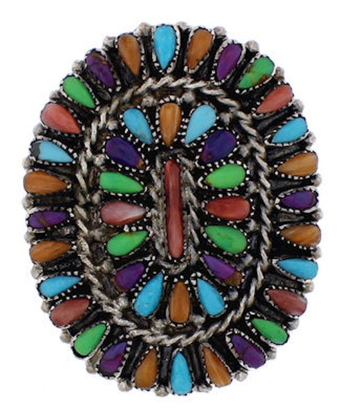 Southwestern Multicolor Needlepoint Silver Ring Size 8-3/4 EX50803